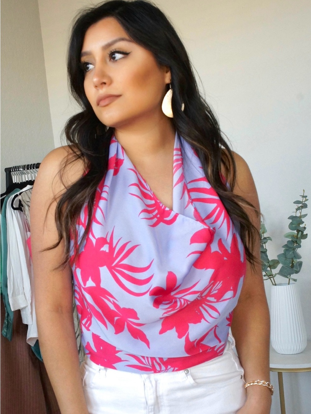 DO+BE Pink Floral Cowl Halter Top - Picture 2 of 4